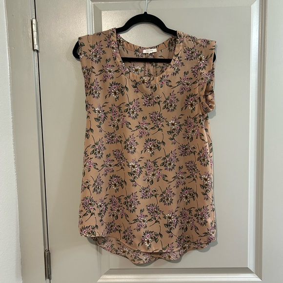Pleione Tops - Pleione Floral Sleeveless Blouse - Brown and Purple